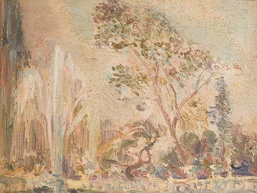 Marian Kratochwil (Polish, 1905-1997), Impressionist oil on board, ‘Fountain, Kensington Gardens’, signed verso, 16 x 21cm. Condition - fair, would benefit from a clean